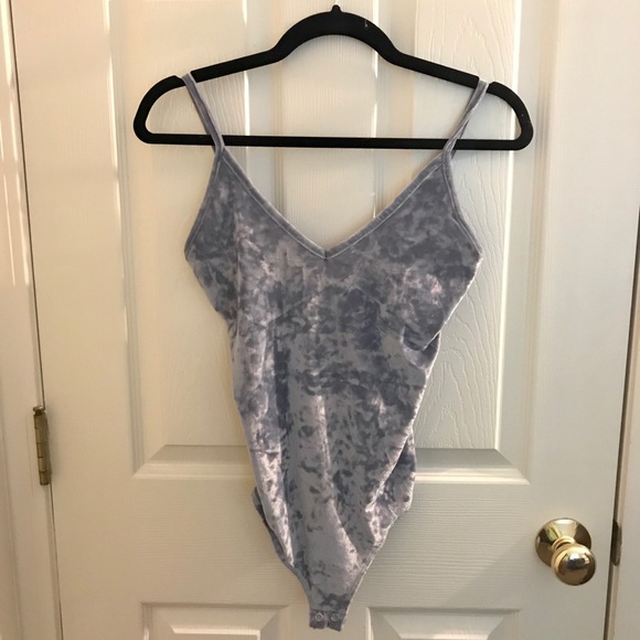 Blue-Grey Suede thong body suit. Never worn! - Picture 1 of 2